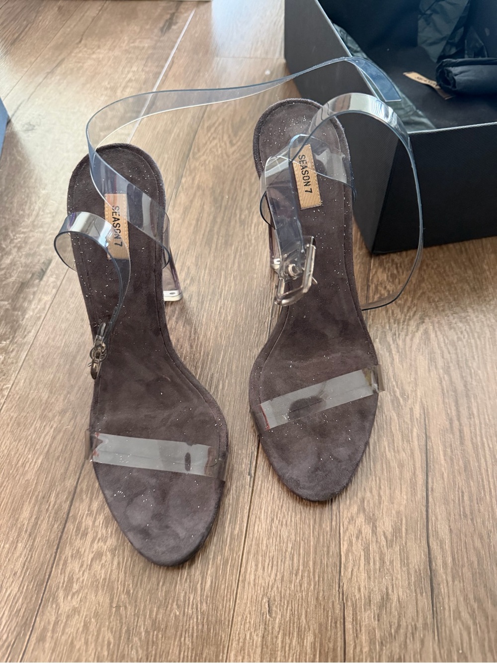 Yeezy season 7 Clear Strap grey Suede Heeled Sandals